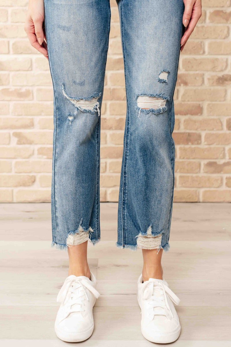 Hazel Blues® |  Sammy High Waist Distressed Crop Straight Leg Jeans