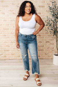 Hazel Blues® |  Sammy High Waist Distressed Crop Straight Leg Jeans