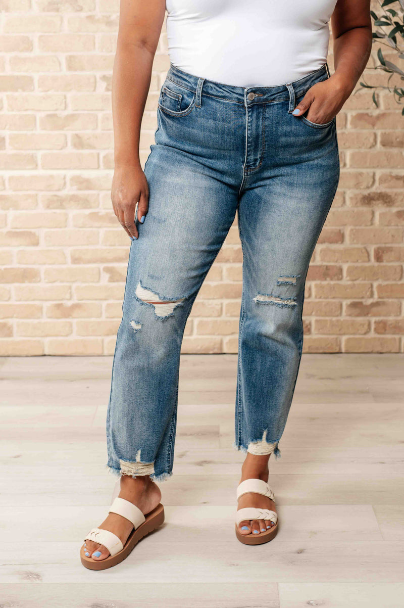 Hazel Blues® |  Sammy High Waist Distressed Crop Straight Leg Jeans