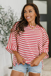 Hazel Blues® |  Sass in Session Relaxed Top in Cream Red