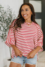 Hazel Blues® |  Sass in Session Relaxed Top in Cream Red