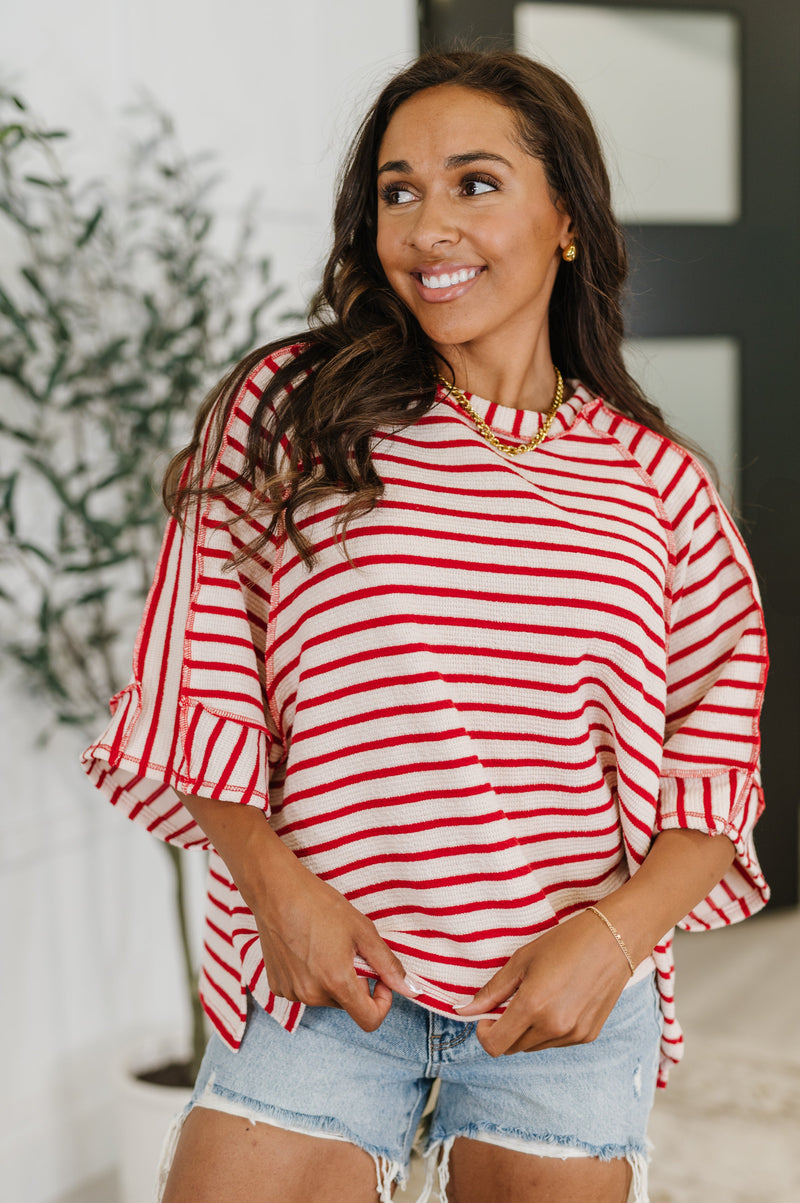 Hazel Blues® |  Sass in Session Relaxed Top in Cream Red