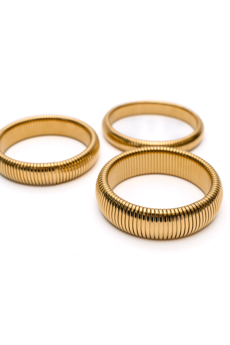 Hazel Blues® |  Sassy but Classy Ribbed Bangles in Gold Set of 3