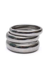 Hazel Blues® |  Sassy but Classy Ribbed Bangles in Silver Set of 3