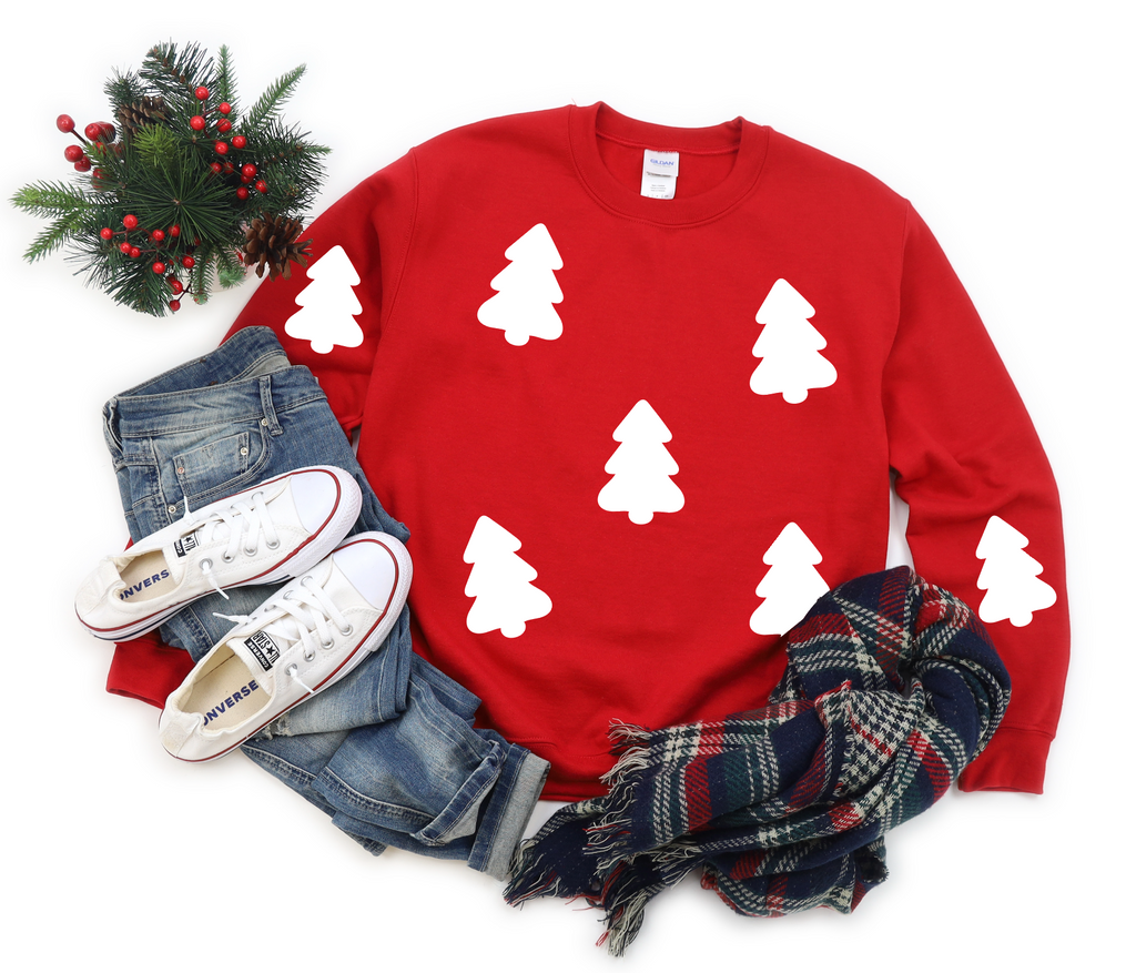 Hazel Blues® |  Christmas Trees in Puff Ink Graphic Sweatshirt