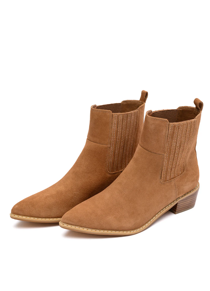 Hazel Blues® |  Leonor Suede Ankle Boot in Tan