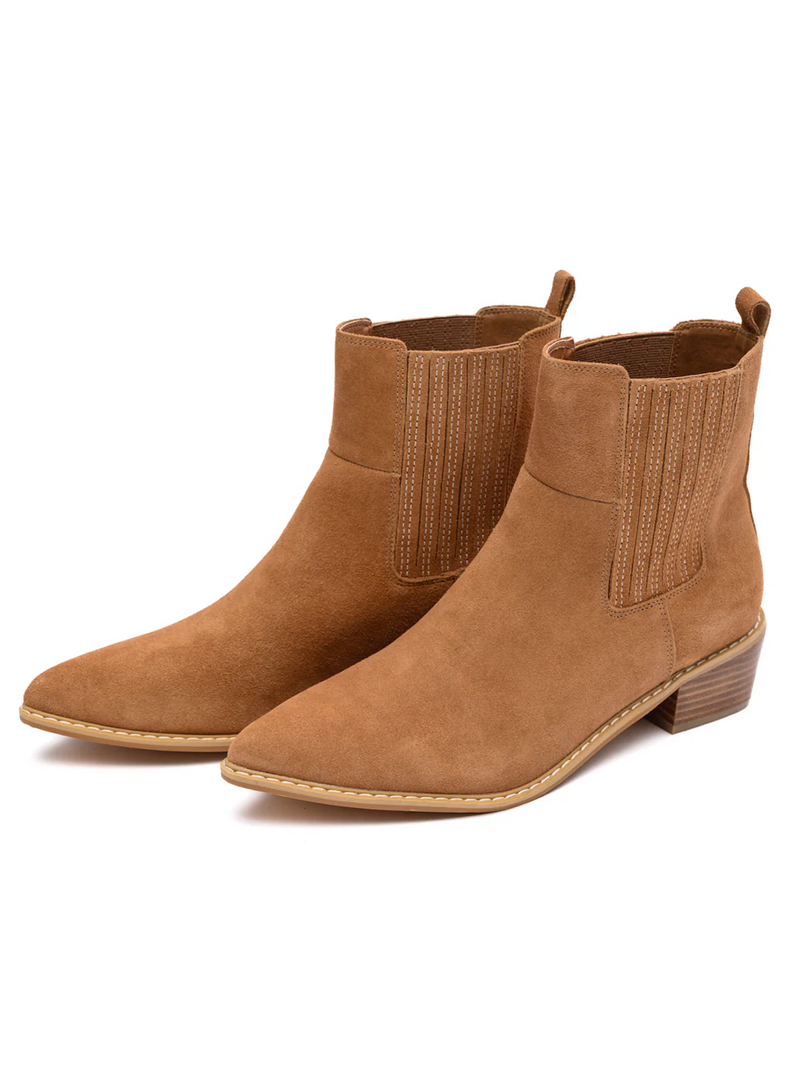 Hazel Blues® |  Leonor Suede Ankle Boot in Tan