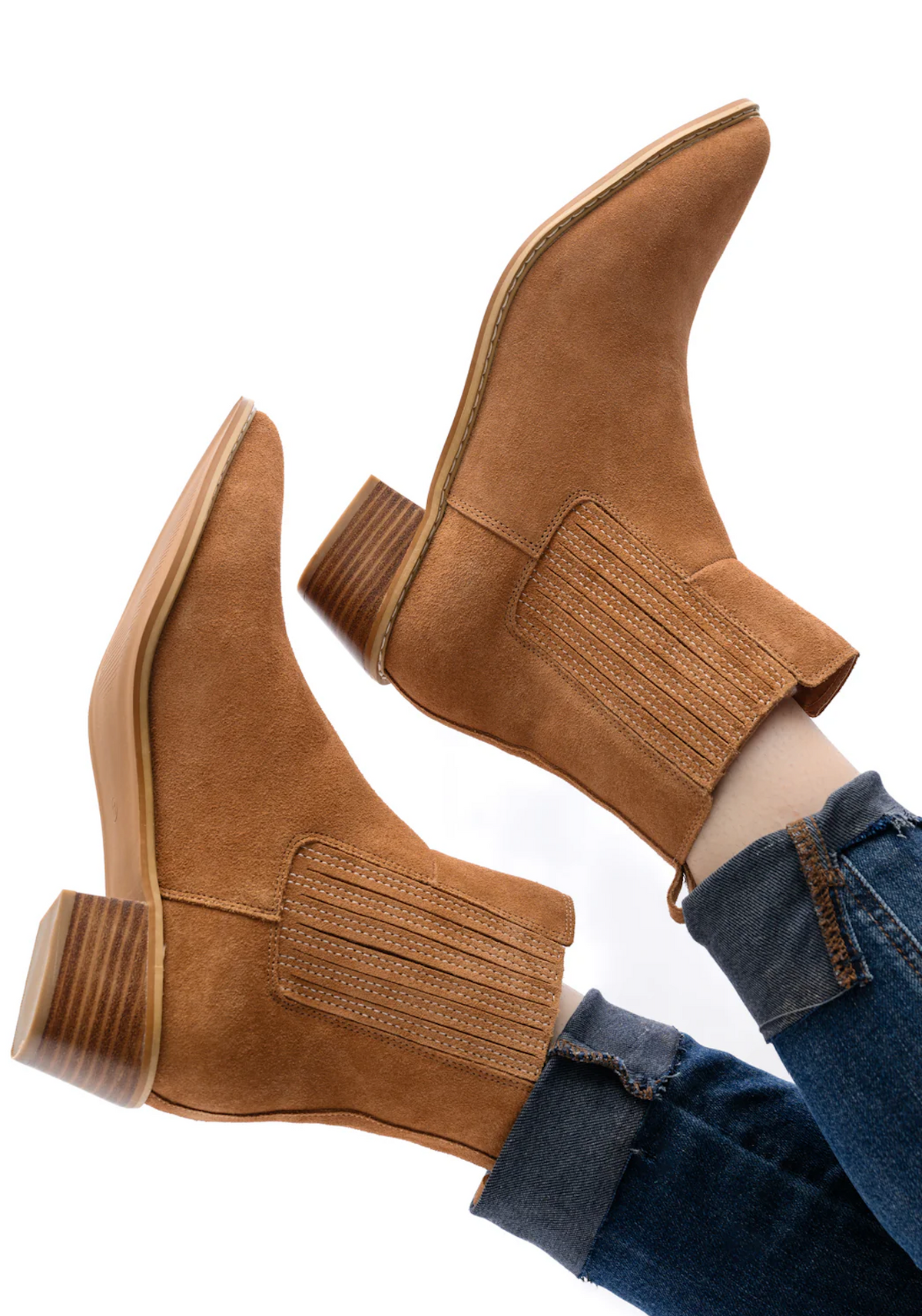 Hazel Blues® |  Leonor Suede Ankle Boot in Tan