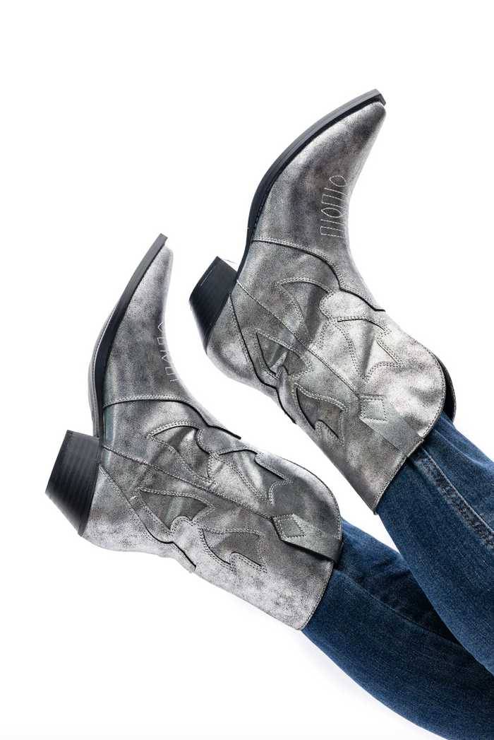 Hazel Blues® |  Jersey Metallic Boot in Silver