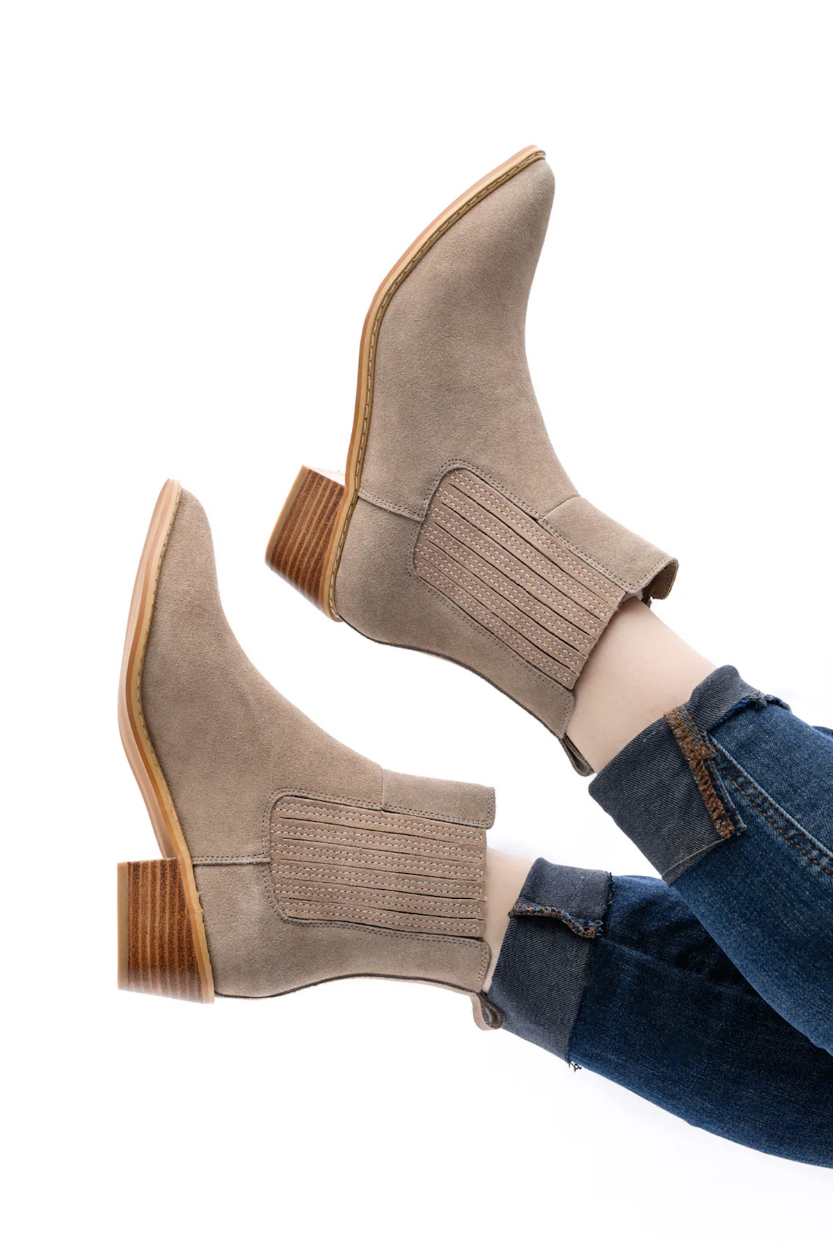 Hazel Blues® |  Leonor Suede Ankle Boot in Taupe