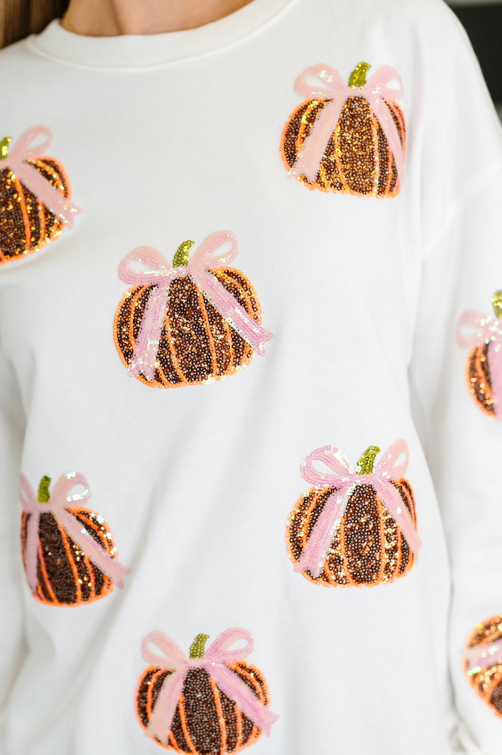 Hazel Blues® |  PREORDER: Sequin Pumpkin Bow Pullover
