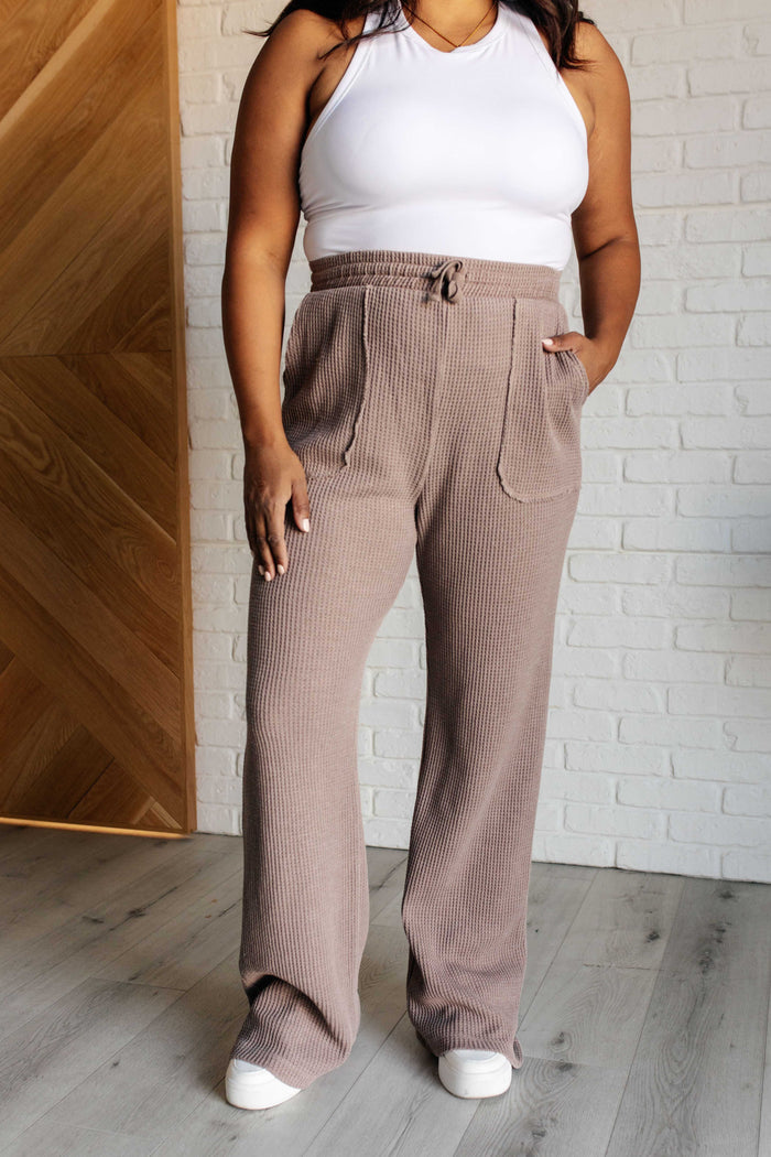 Hazel Blues® |  Set Process Mineral Wash Waffle Knit Pants in Brown