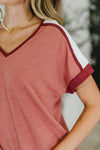 Hazel Blues® |  Sew Into You V-Neck Top in Light Rust