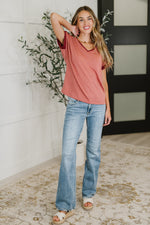 Hazel Blues® |  Sew Into You V-Neck Top in Light Rust