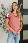 Hazel Blues® |  Sew Into You V-Neck Top in Light Rust