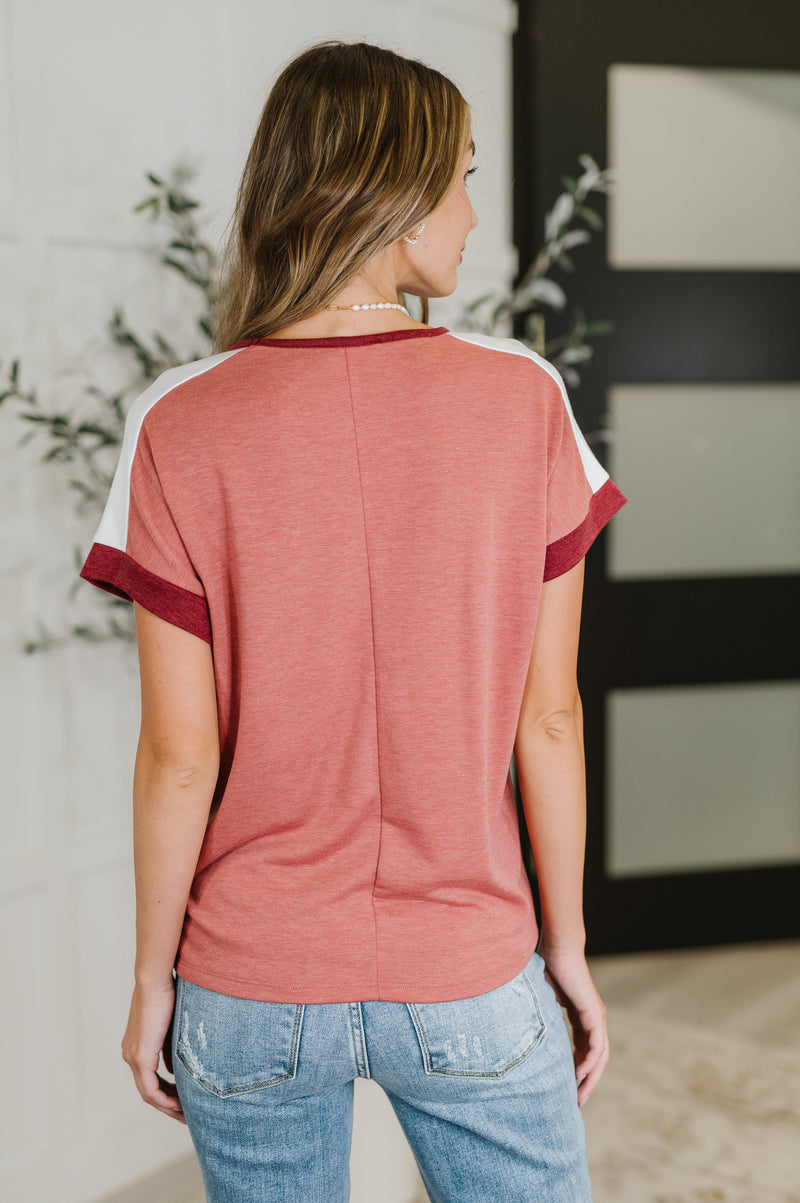 Hazel Blues® |  Sew Into You V-Neck Top in Light Rust