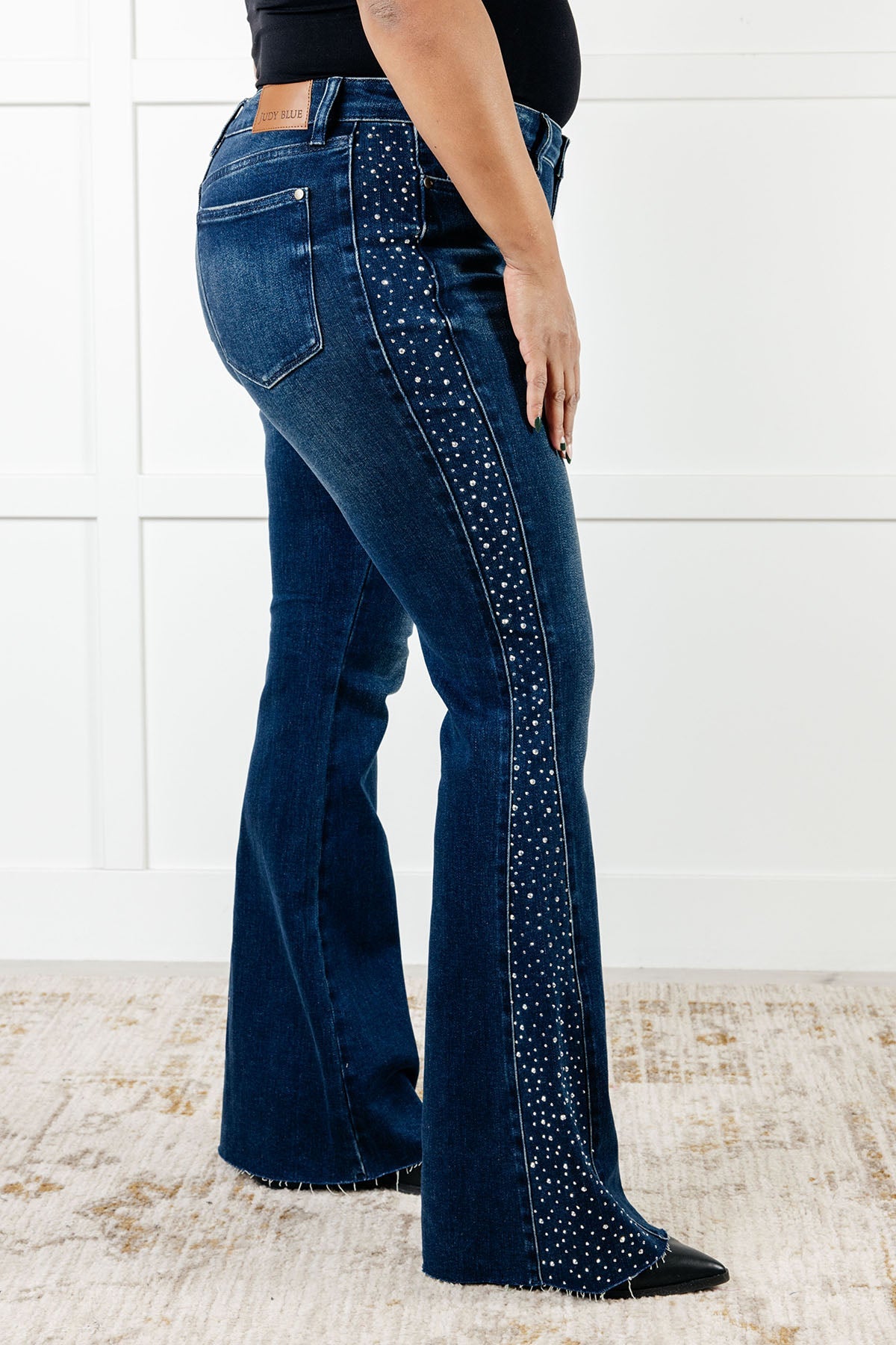 Hazel Blues® |  Shannon Mid Rise Rhinestone Detail Flare Jeans