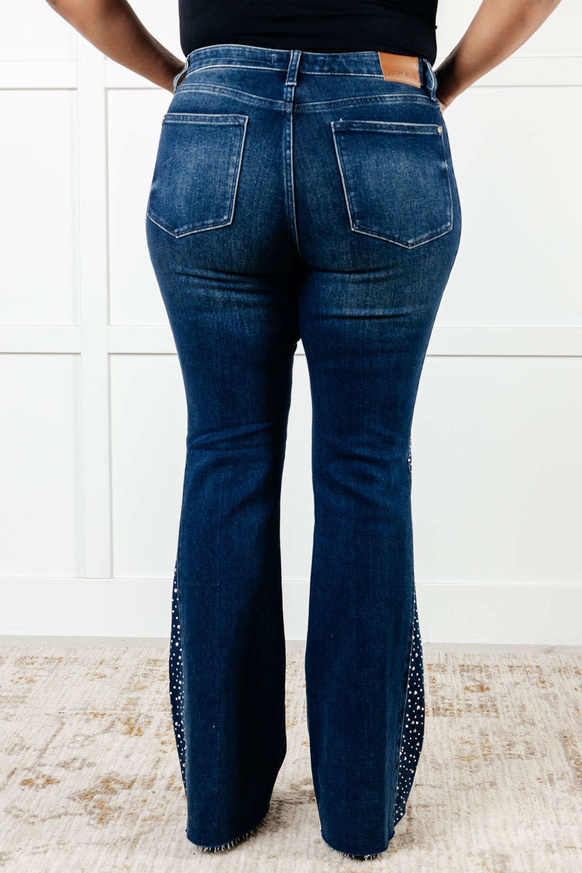 Hazel Blues® |  Shannon Mid Rise Rhinestone Detail Flare Jeans