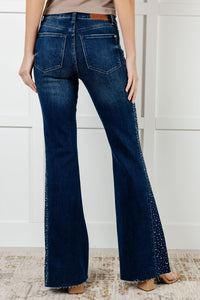 Hazel Blues® |  Shannon Mid Rise Rhinestone Detail Flare Jeans