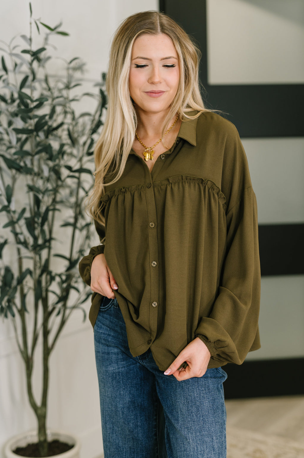 Hazel Blues® |  She's Got A Way Button Down Blouse