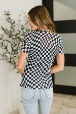 Hazel Blues® |  PREORDER: Sheer Checkered Layering Short Sleeve Top