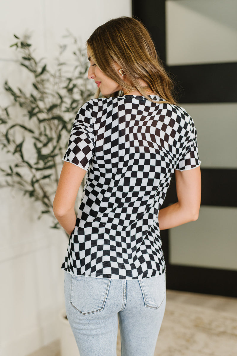 Hazel Blues® |  PREORDER: Sheer Checkered Layering Short Sleeve Top