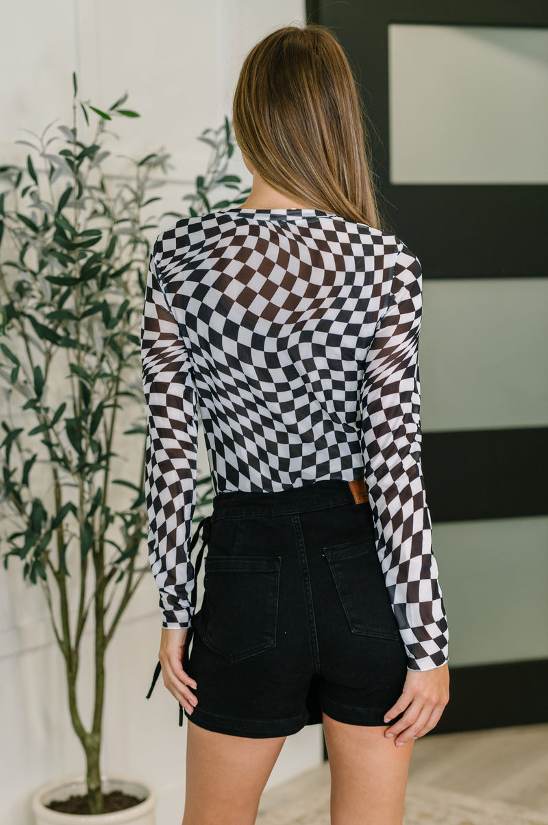 Hazel Blues® |  PREORDER: Sheer Long Sleeve Checkered Layering Top in Three Colors