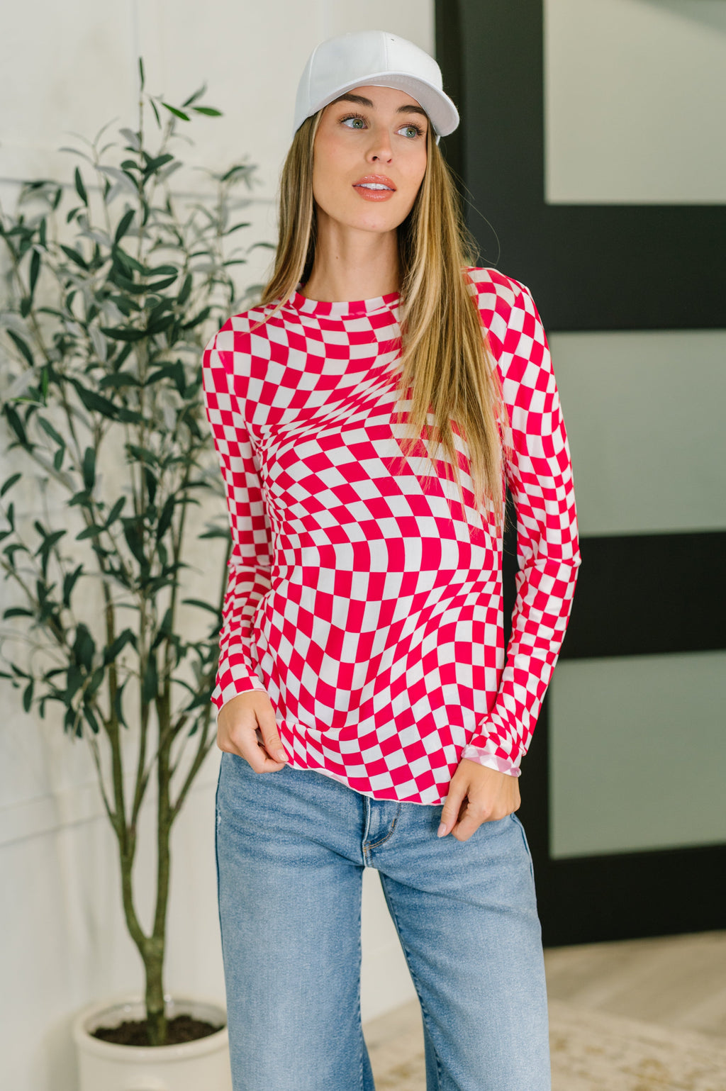 Hazel Blues® |  PREORDER: Sheer Long Sleeve Checkered Layering Top in Three Colors
