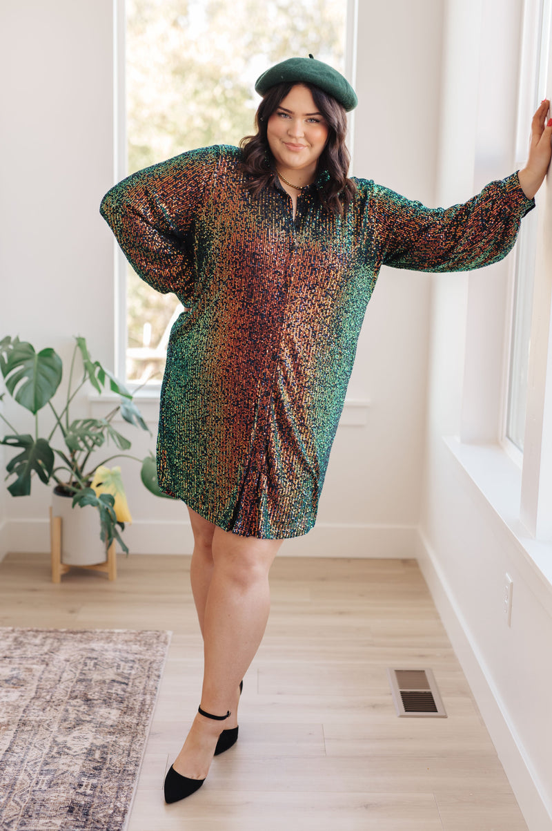 Hazel Blues® |  Shimmering Splendor Sequin Shirt Dress