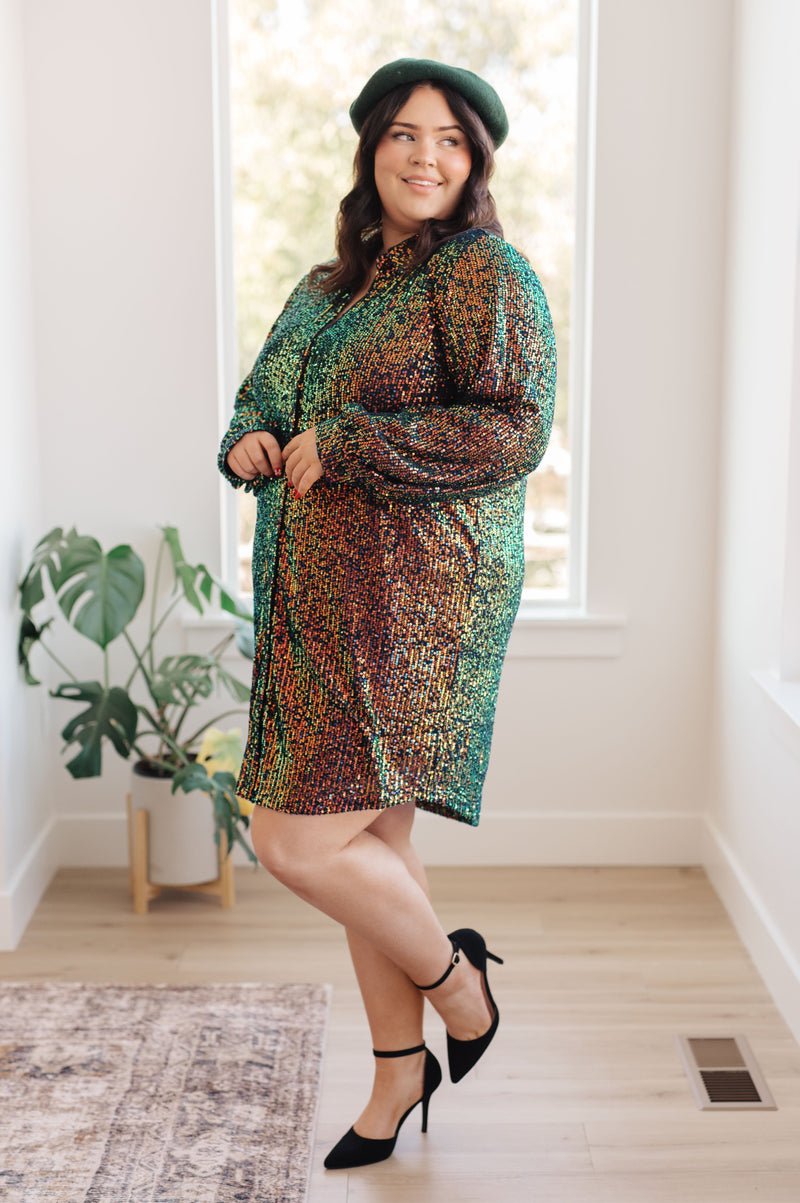 Hazel Blues® |  Shimmering Splendor Sequin Shirt Dress