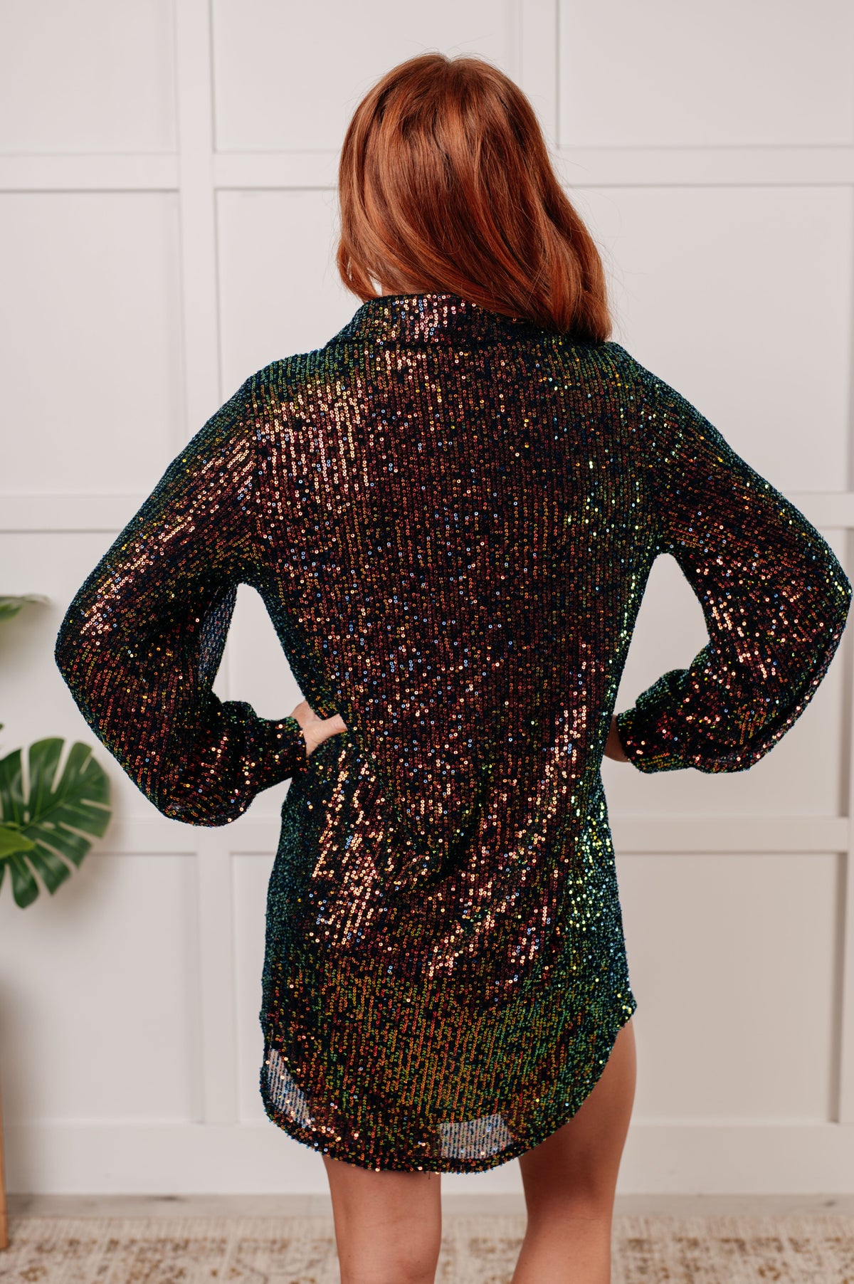 Hazel Blues® |  Shimmering Splendor Sequin Shirt Dress