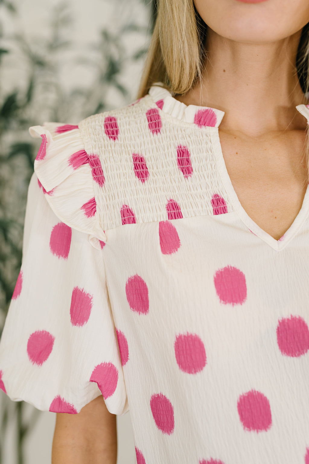 Hazel Blues® |  Shopping Spree Notched Neck Puff Sleeve Blouse