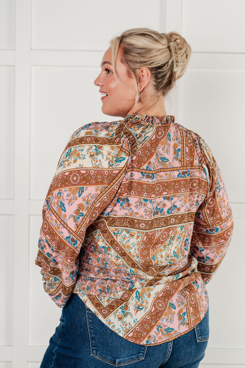Hazel Blues® |  Show and Tell Mixed Print Peasant Blouse