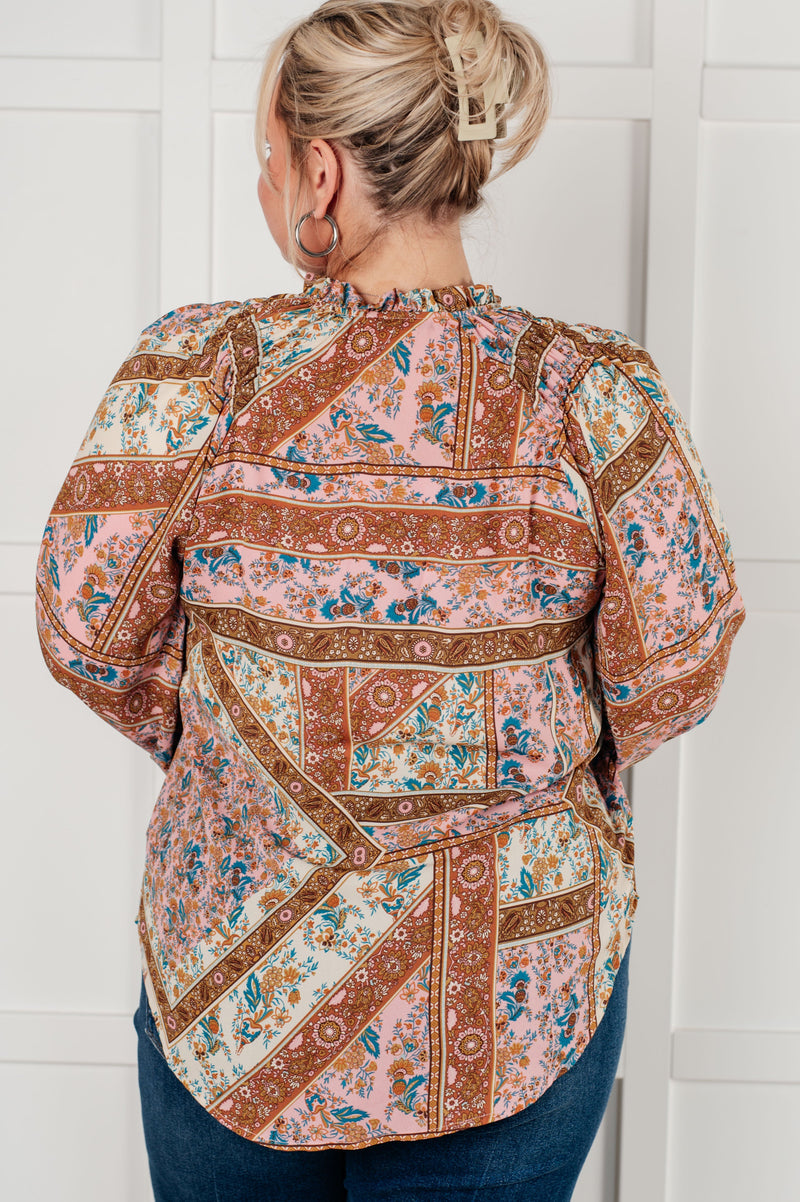 Hazel Blues® |  Show and Tell Mixed Print Peasant Blouse