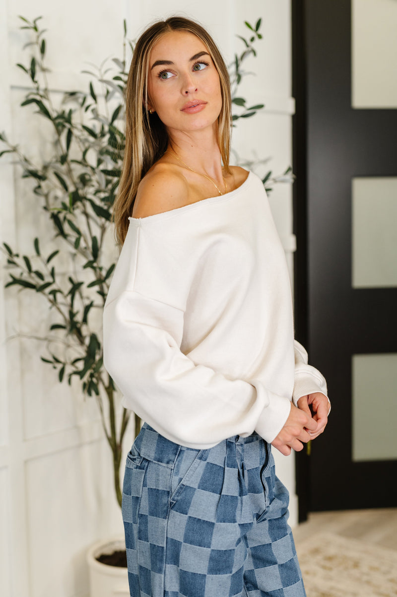 Hazel Blues® |  Side Hustle Off Shoulder Long Sleeve Top in Bone