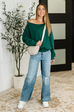 Hazel Blues® |  Side Hustle Off Shoulder Long Sleeve Top in  Hunter Green