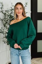 Hazel Blues® |  Side Hustle Off Shoulder Long Sleeve Top in  Hunter Green