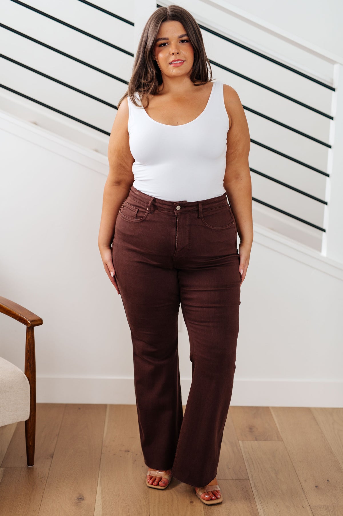 Hazel Blues® |  Sienna High Rise Control Top Flare Jeans in Espresso