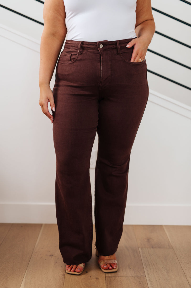 Hazel Blues® |  Sienna High Rise Control Top Flare Jeans in Espresso