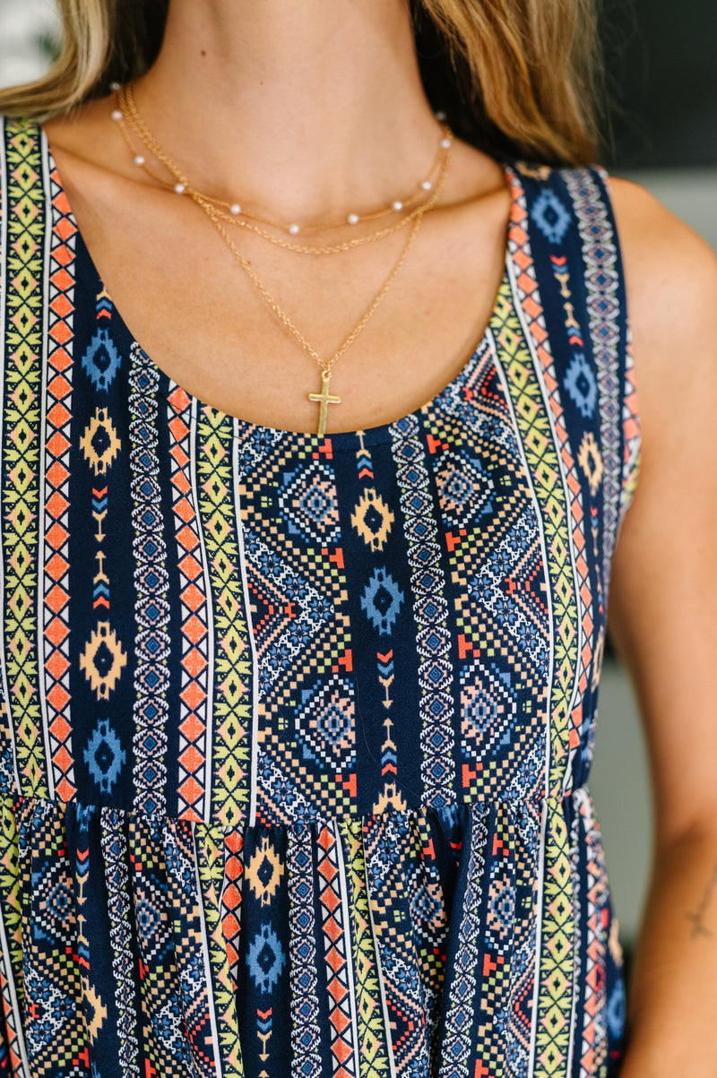 Hazel Blues® |  Sierra Spirit Gathered Tiered Dress in Navy