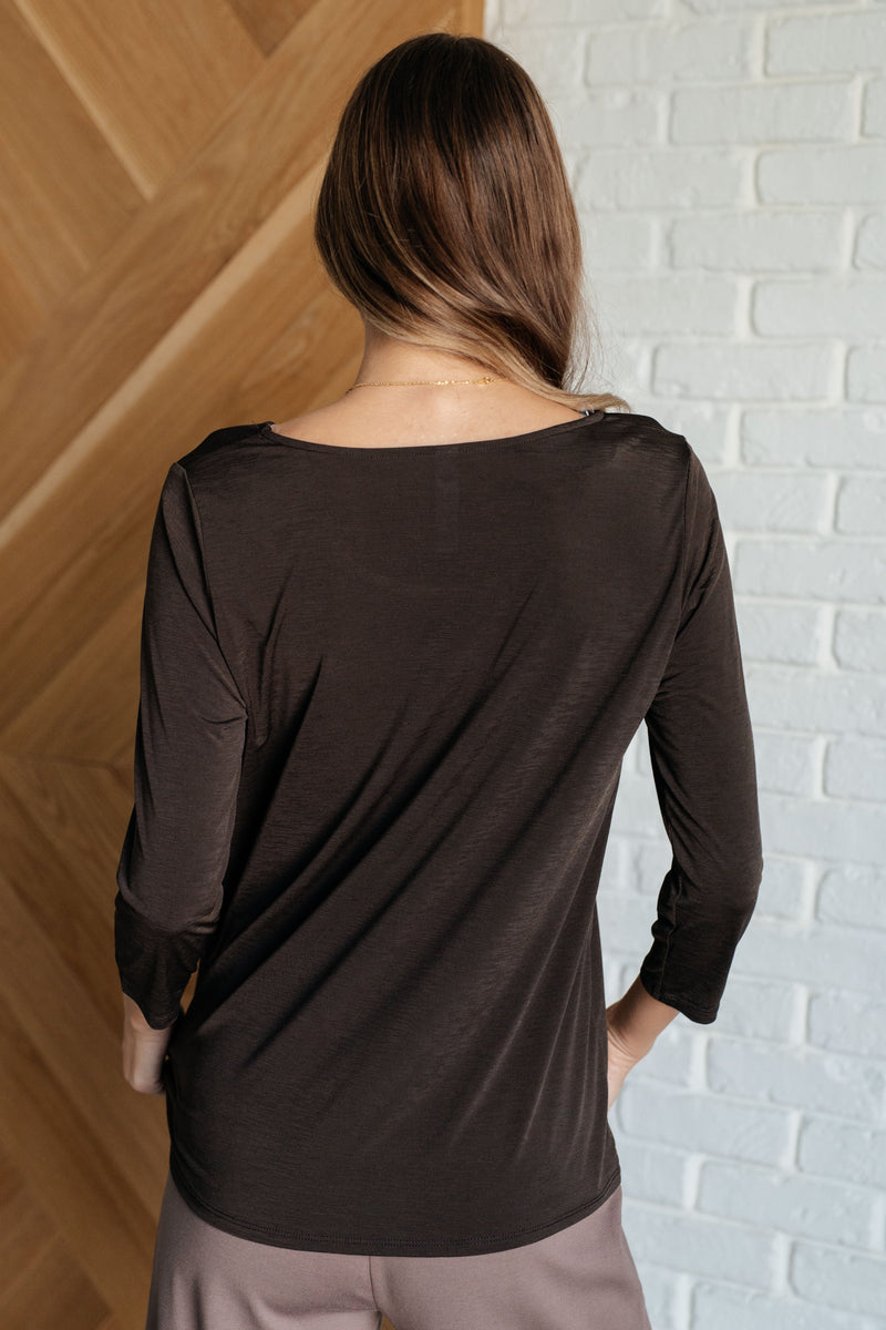 Hazel Blues® |  Signature Classic Round Neck Top in Chocolate