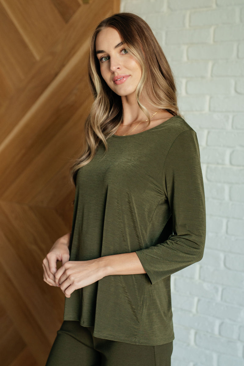 Hazel Blues® |  Signature Classic Round Neck Top in Olive