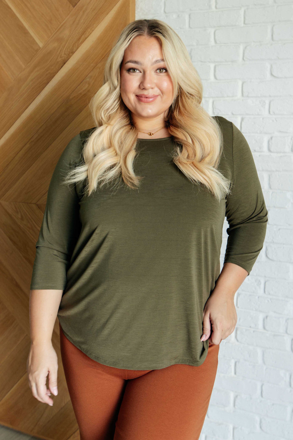 Hazel Blues® |  Signature Classic Round Neck Top in Olive