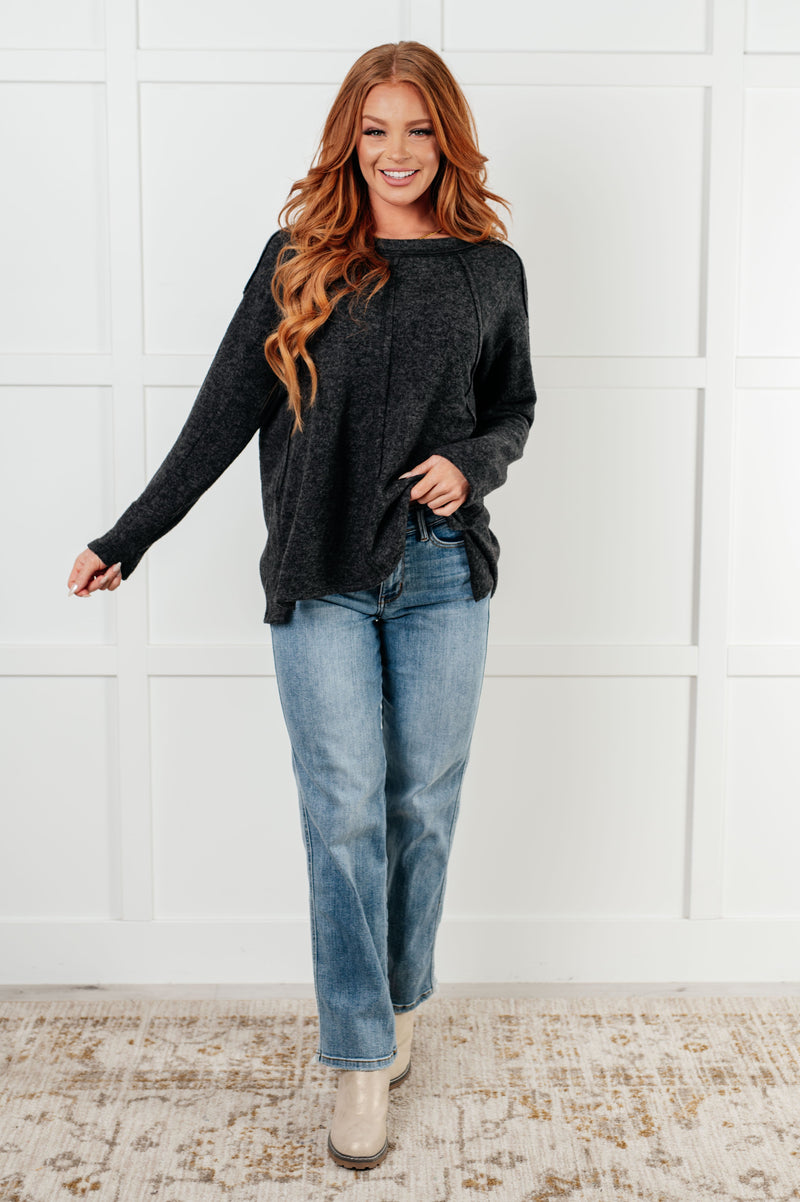 Hazel Blues® |  Simple Silhouette Brushed Hacci Sweater in Black