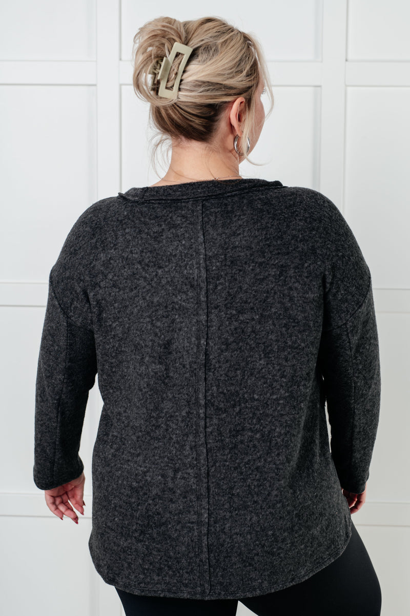 Hazel Blues® |  Simple Silhouette Brushed Hacci Sweater in Black