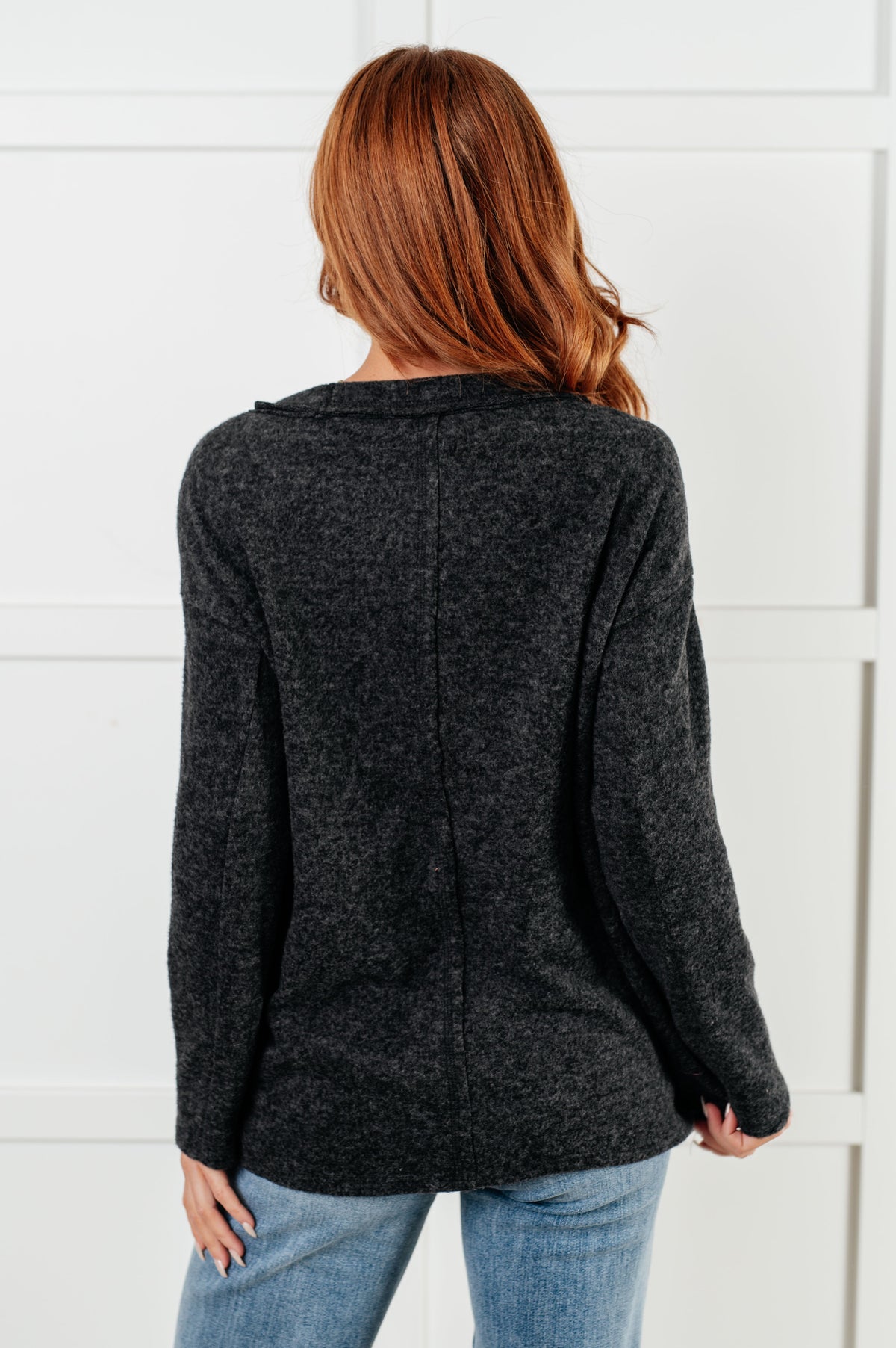 Hazel Blues® |  Simple Silhouette Brushed Hacci Sweater in Black