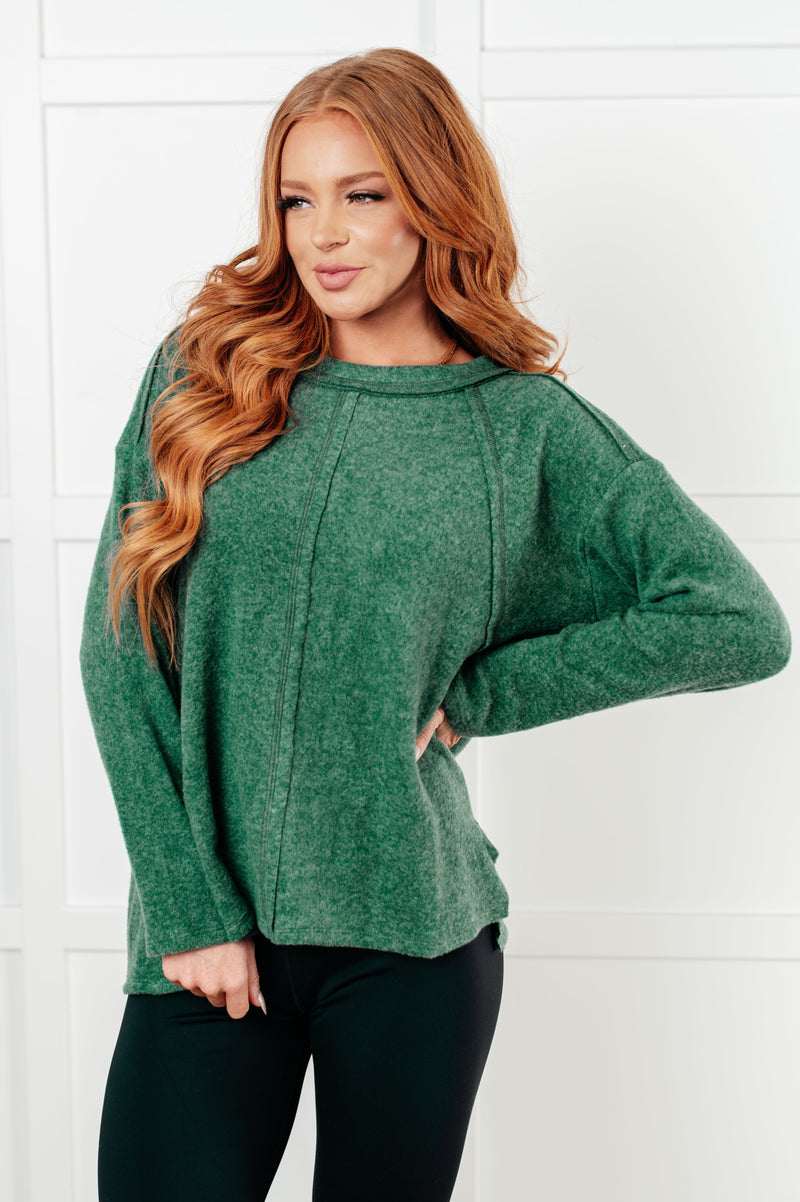 Hazel Blues® |  Simple Silhouette Brushed Hacci Sweater in Dark Green