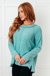 Hazel Blues® |  Simple Silhouette Brushed Hacci Sweater in Dusty Teal