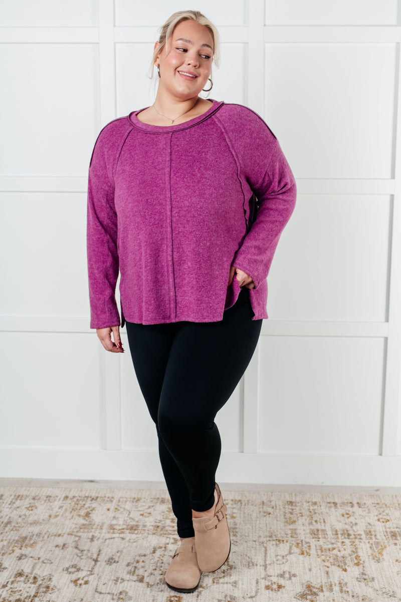 Hazel Blues® |  Simple Silhouette Brushed Hacci Sweater in Light Plum
