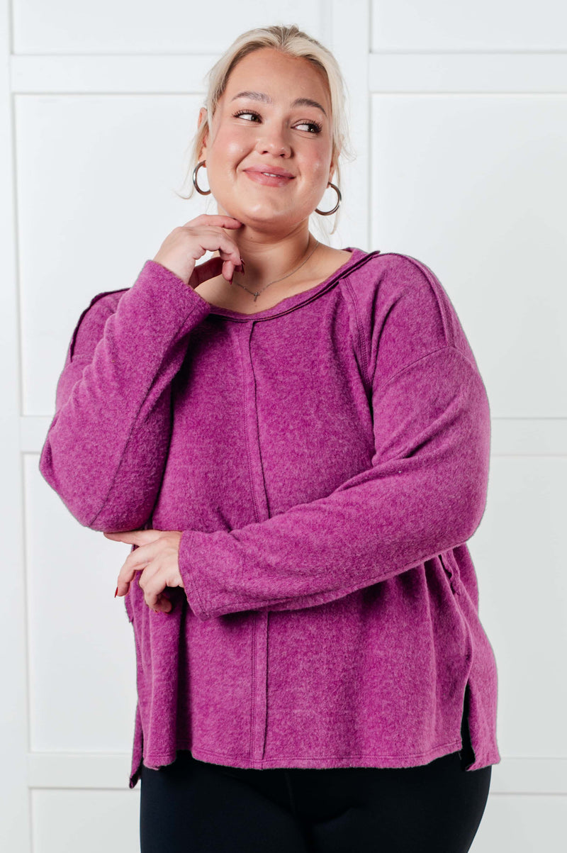 Hazel Blues® |  Simple Silhouette Brushed Hacci Sweater in Light Plum